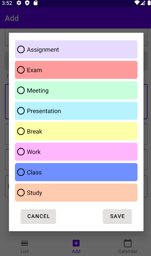 Scheduling App Screenshot